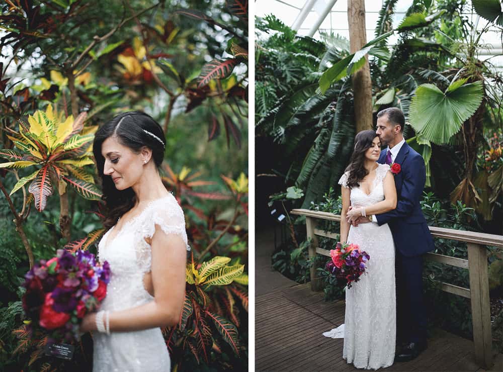 bride and groom wedding portraits at the brooklyn botanical gardens